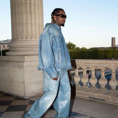 Offset is wearing Denim and a shade in the pic.